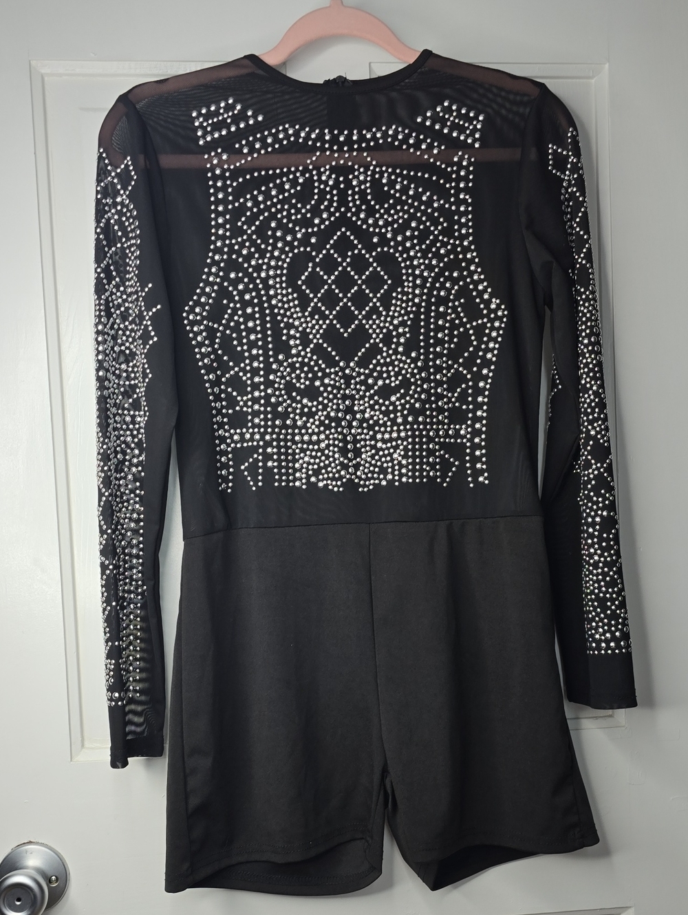 Black Long-Sleeve Embellished Romper